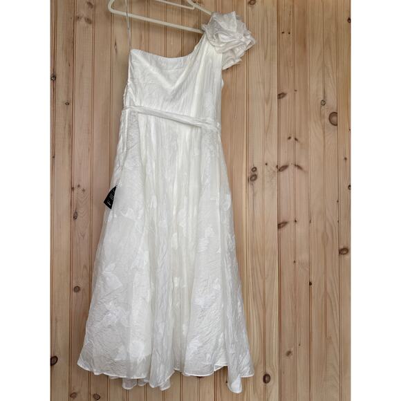 NWT Lulus Sweet Definition White Burnout Ruffled One-Shoulder Midi Dress Size XL - Picture 8 of 10